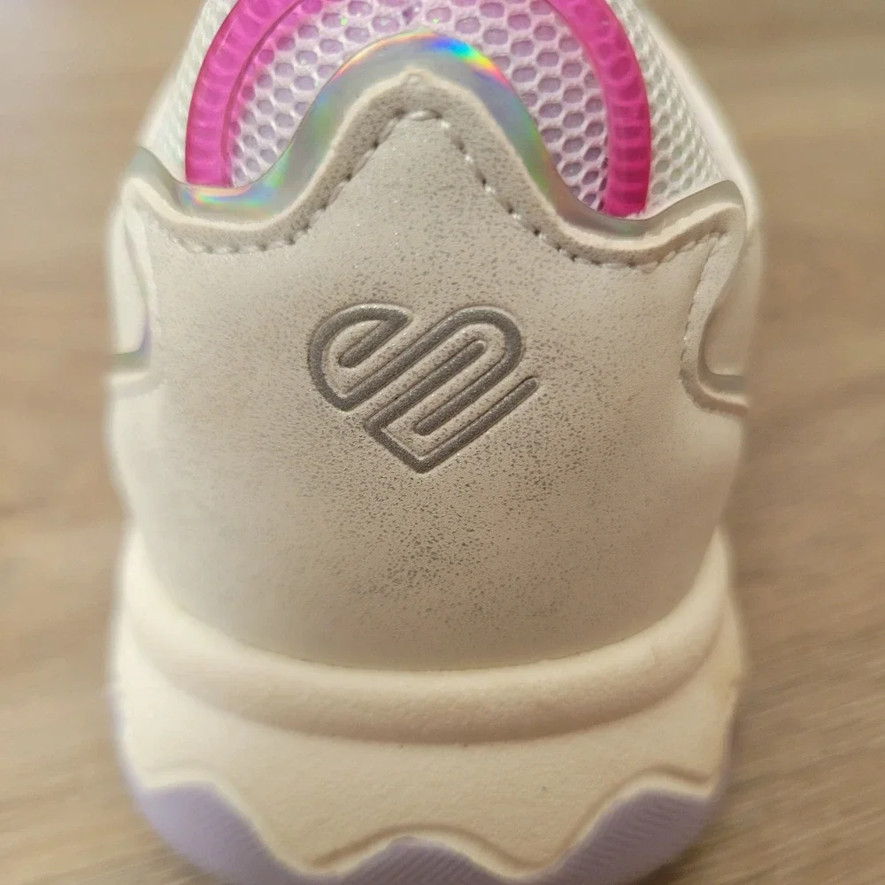 Justice Sport Sneakers Girls Size 4 White Pastel Ombre Holographic Chunky Shoe